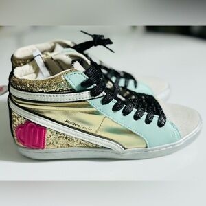 Justice Sport Gold Girls Sneakers High Tops Girls Size 5 Lace Up NEW W/tags